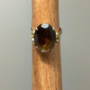Vintage Two Toned Filigree Smokey Quartz Cocktail Ring Sz. 6